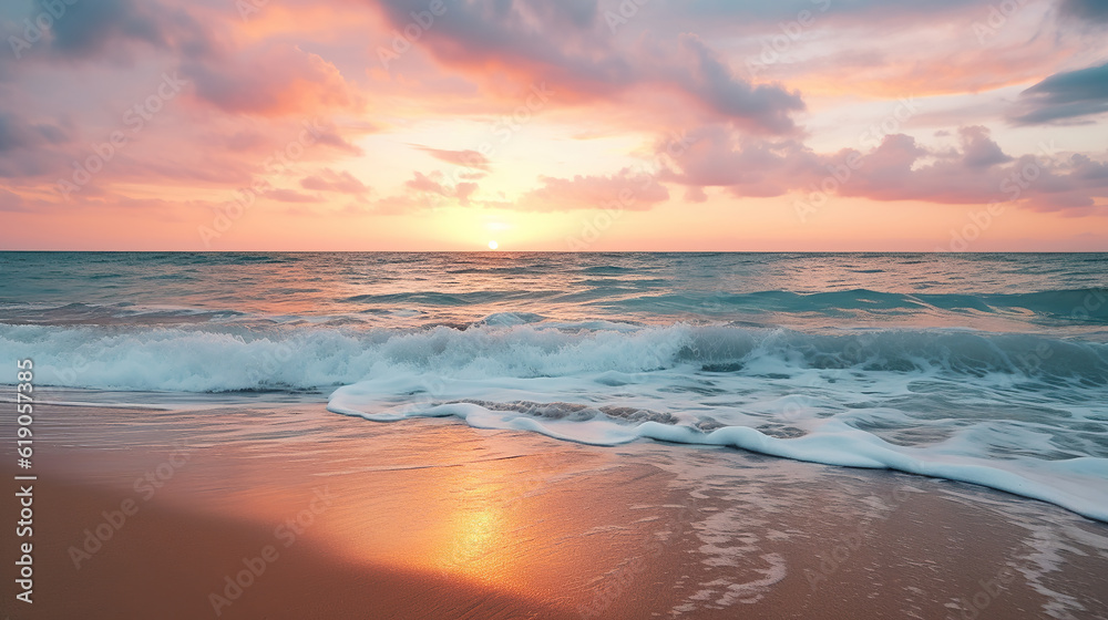 Serene Beach Sunset, Tranquility at Dusk. Generative Ai Serene Beach Sunset, Tranquility at Dusk. Generative Ai