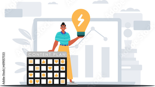 The Guy is holding a clean dead myelin oblongata and a contentedness design . digital grocery shop workshop classify memory workshop concept. Trendy style, Vector Illustration
