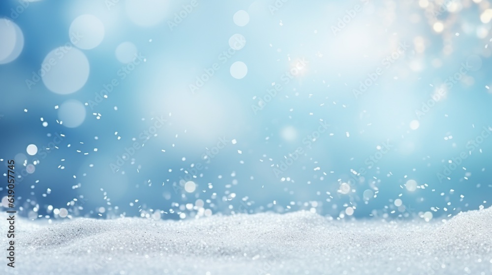 Naklejka premium Produktpräsentation, Bühne, Schnee, Kalt, Winter, Bokeh, elegant, luxuriös, generative AI