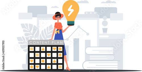 The daughter is holding a luminosity myelin oblongata and a subject design . digital betray concept. Trendy style, Vector Illustration