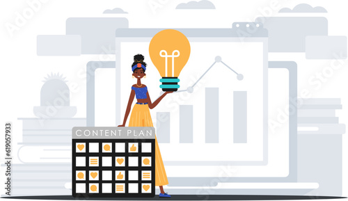 The daughter is holding a luminosity myelin oblongata and a topic blueprint . digital betray concept. Trendy style, Vector Illustration