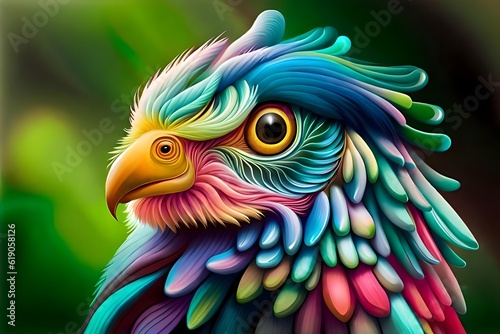 Bird In Colorful Feathers - AI Genrative Art © Krishna