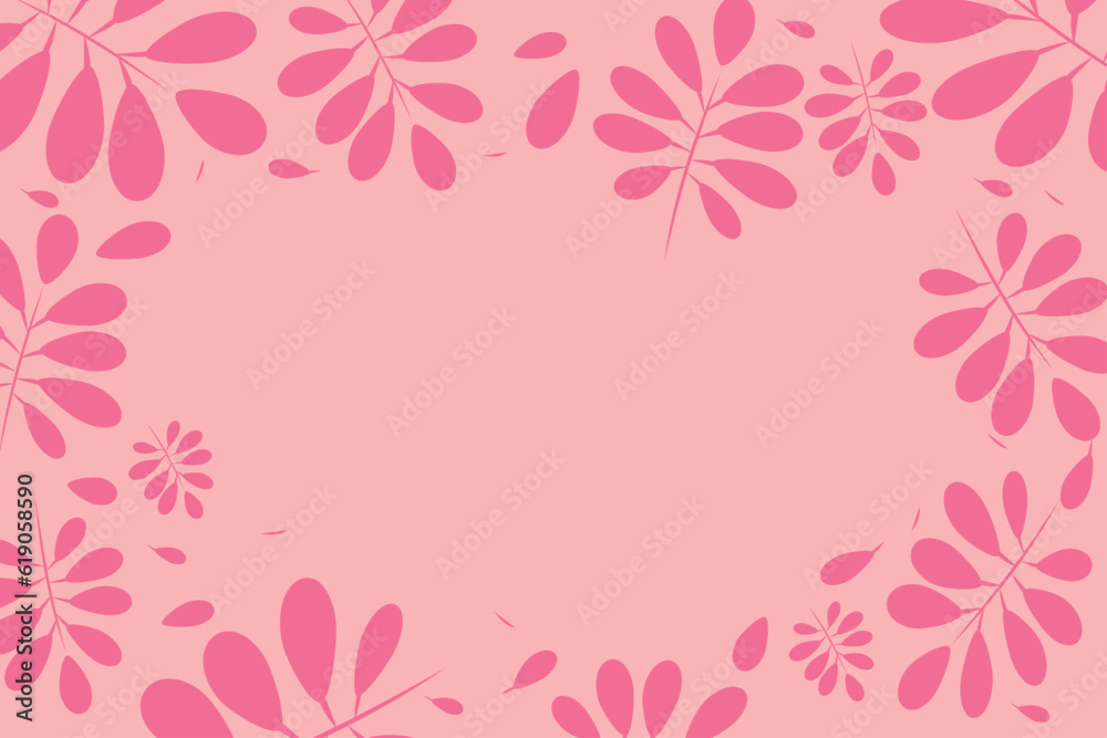  Pink Abstract simply background with natural leaves lines, summer theme -  stock illustration