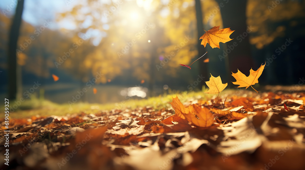 Magical Autumn, Leaves Dancing in the Wind. Generative Ai