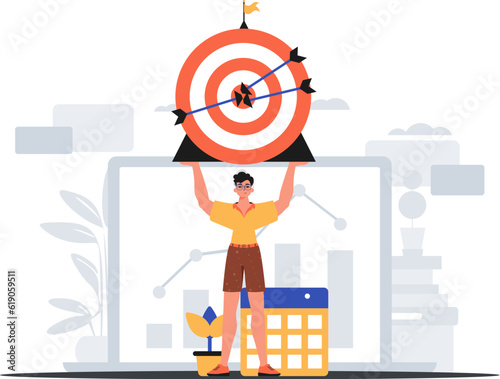 The Guy holds in his handwriting a devour with arrow that hit the digest . digital overlie concept. Trendy style, Vector Illustration
