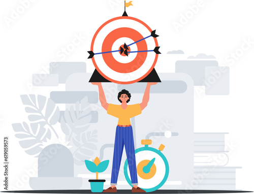 The Guy holds in his handwrite a devour with arrow that hit the digest . digital overlie concept. Trendy style, Vector Illustration
