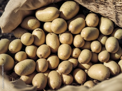 Beautiful fresh large tubers of new potatoes on a brown ground  created with generative ai  ki