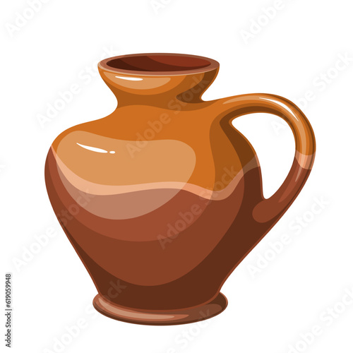 Ancient ceramic pottery vector illustration. Cartoon isolated old clay brown vase, craft rustic jug and classic dish pot of ancient kitchen interior, earthenware tableware for wine and oil in museum photo