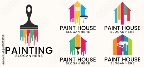 Painting service logo design set, repair color icons, vector premium white background photo