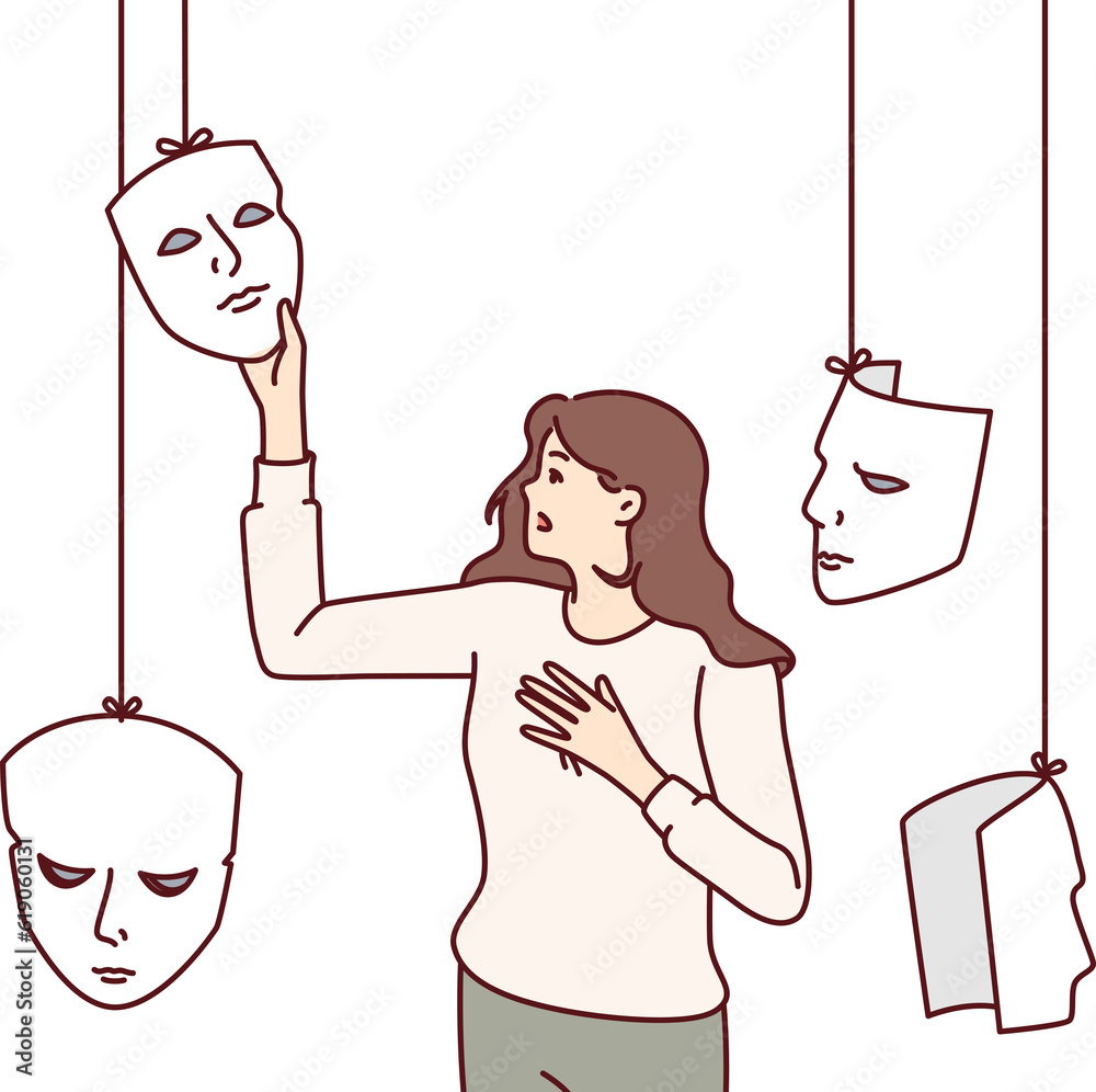 Ταπετσαρία Woman actress chooses mask for theater or substituting emotions to deceive inter