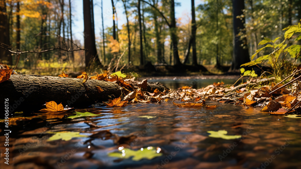 Fototapeta premium autumn trees on the shore of a lake. Generative Ai