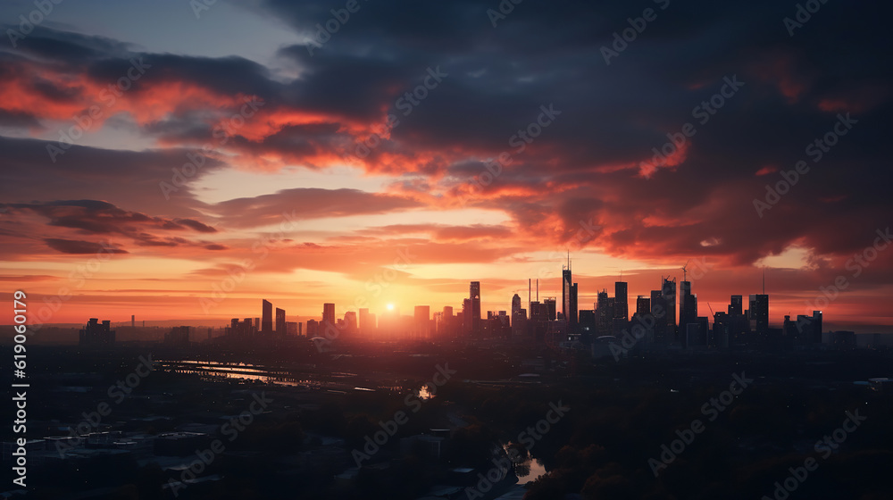 Stunning Sunset over the City Skyline. Generative Ai