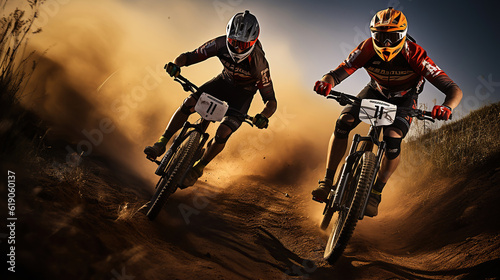 mountain biker riding down the mountain. Generative Ai