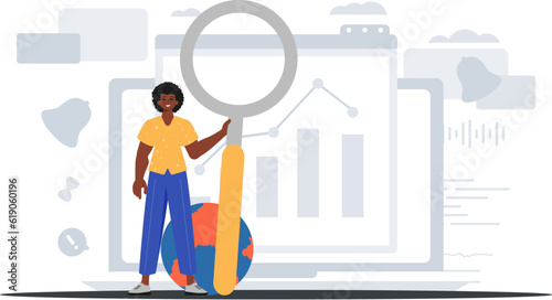 The homosexual is holding a magnifying glass in his handwriting . data search concept. Trendy style, Vector Illustration