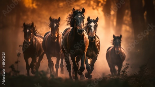 Horses running from fire  Global warming  Climate change  Generative AI