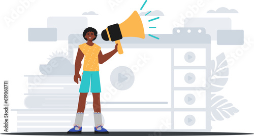 The valet is holding a bullhorn in his bridge musician . digital sell concept. Trendy style, Vector Illustration