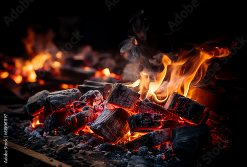Fototapeta fire burning in a fireplace