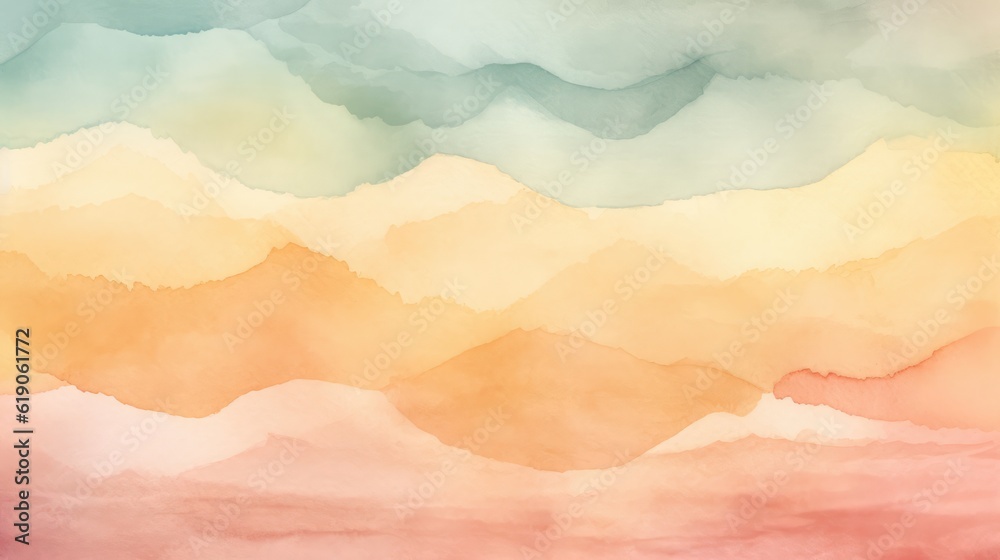 Pastel watercolour abstract landscape background in tones of red, orange and green.