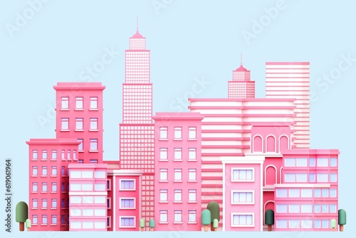 3D rendering of cute city buildings