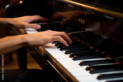 Close-up of a music performer's hand playing the piano