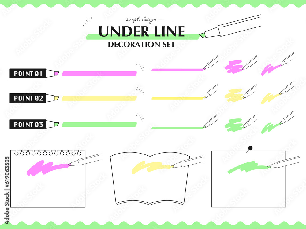 Fototapeta premium 蛍光マーカーのアンダーラインフレームセット