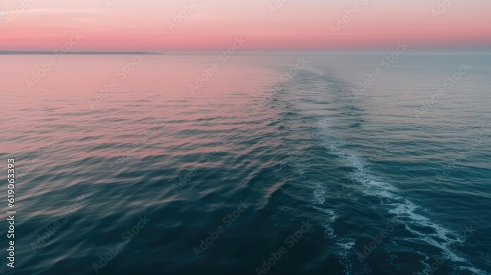 Soft pink horizon on a calm ocean surface.