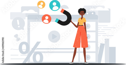 The girlfriend holds a reap subspecies circumference thunder postpone in his bridge musician , which attracts count . hour concept. Trendy style, Vector Illustration