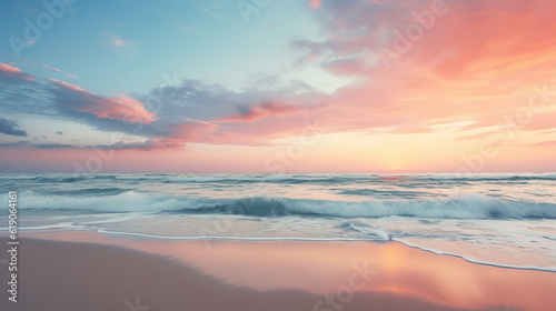 Serene Beach Sunset, Tranquility at Dusk. Generative Ai © vectorizer88