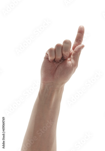 man hand touch gesture isolated on white background