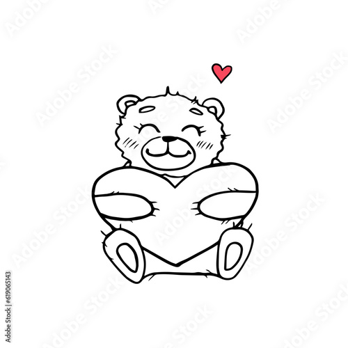 Cute cartoon hand drawn single element teddy bear with heart. Vector illustration EPS10. Great for greeting cards, valentine's day cards, posters, stickers and seasonal design. Isolated on white