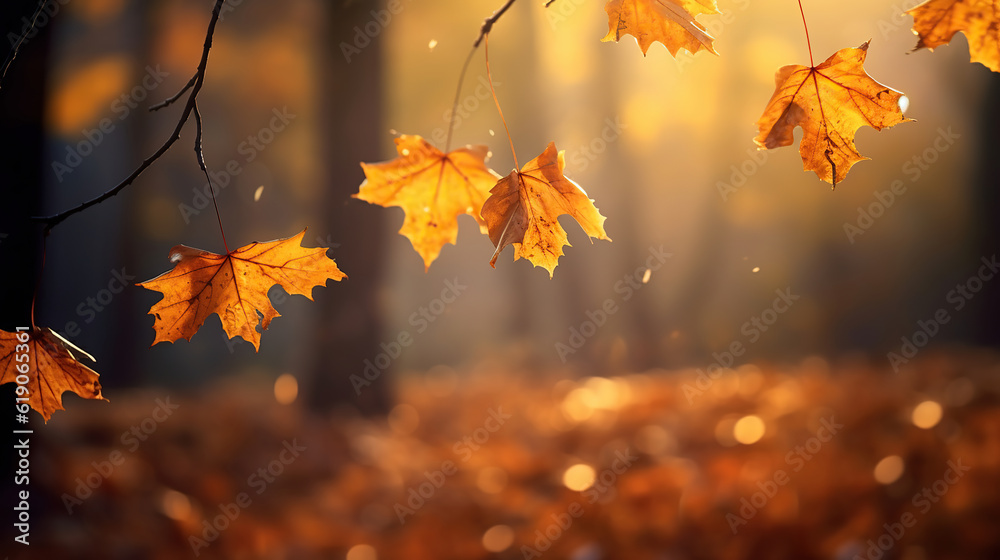 Magical Autumn, Leaves Dancing in the Wind. Generative Ai