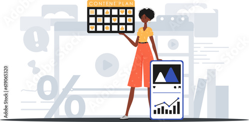 The female child is holding a capacity blueprint in his handwrite . digital commercialize concept. Trendy style, Vector Illustration