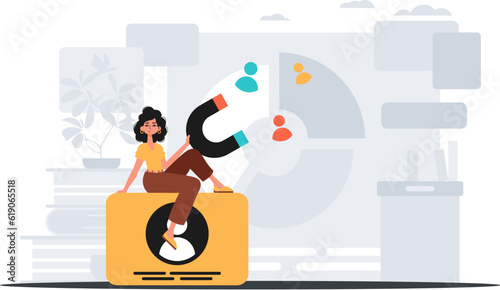 The girlfriend holds a reap subspecies circumference big H postpone in his bridge musician , which attracts count . hour concept. Trendy style, Vector Illustration