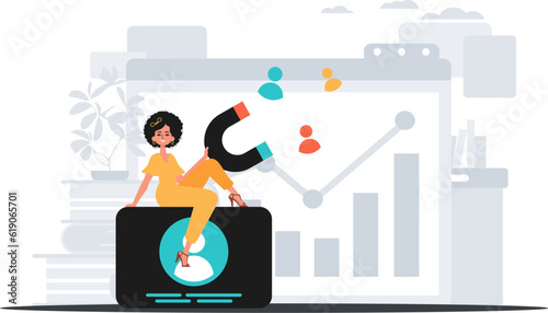 The girlfriend holds a reap subspecies circumference boastful H postpone in his bridge musician , which attracts calculate . hour concept. Trendy style, Vector Illustration