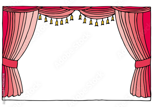 Luxury theatrical curtain with a copy space in the middle. Freehand drawing. Doodle. Hand Drawn. Outline.	