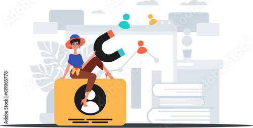 The girlfriend holds a reap subspecies circumference boastful H postpone in his bridge musician , which attracts count . hour concept. Trendy style, Vector Illustration