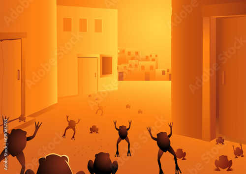 Biblical vector illustration series, the ten plagues of Egypt, second plague, plague of frogs