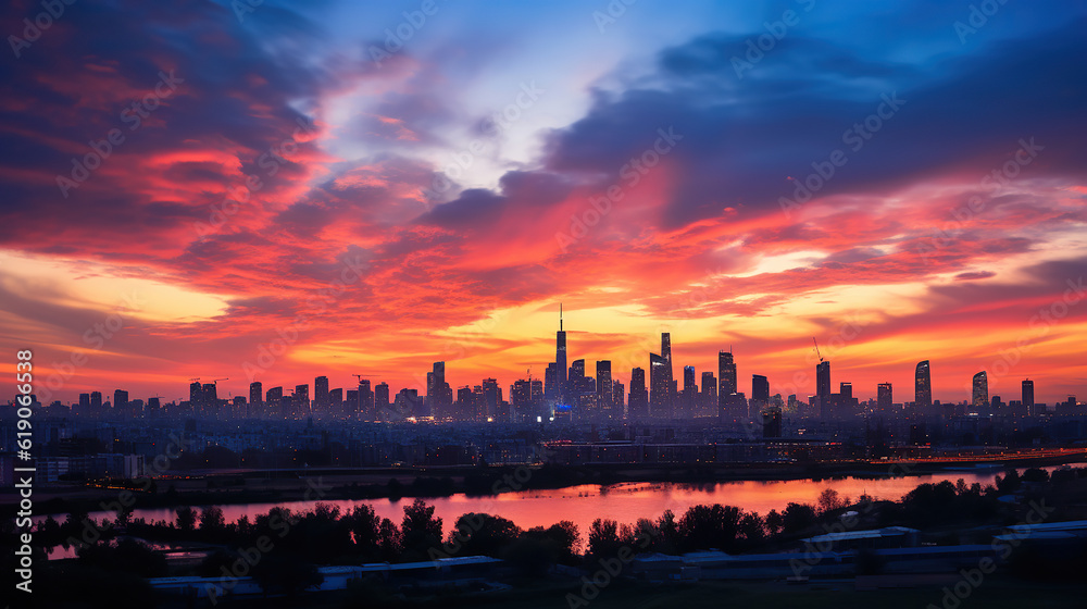 Stunning Sunset over the City Skyline. Generative Ai Stunning Sunset over the City Skyline. Generative Ai