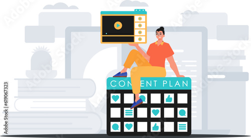 The Man sits on the capacitance design and holds a windowpane with a television receiver liquidator record study . digital betray concept. Trendy style, Vector Illustration