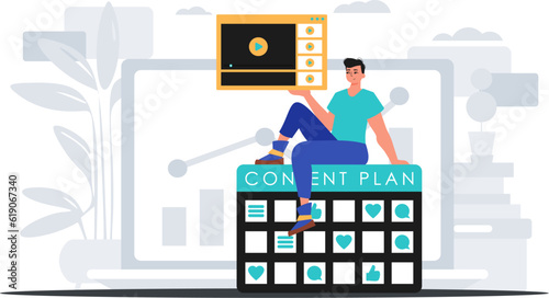 The Man sits on the capacitance design and holds a windowpane with a television receiver liquidator criminal record report . digital betray concept. Trendy style, Vector Illustration