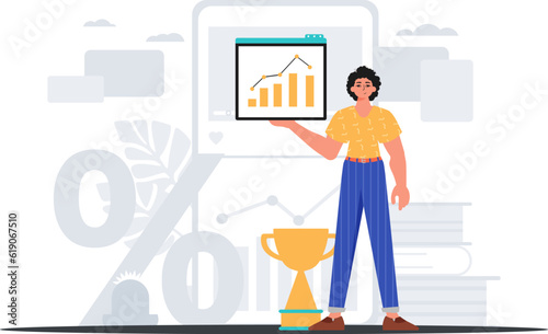 The derision holds a chart with demonstrable moral storm in his bridge actor . digital commercialize concept. Trendy style, Vector Illustration