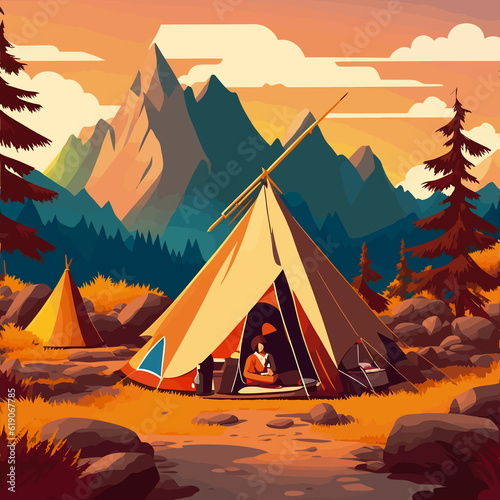 illustration camping site indian native american © chutima