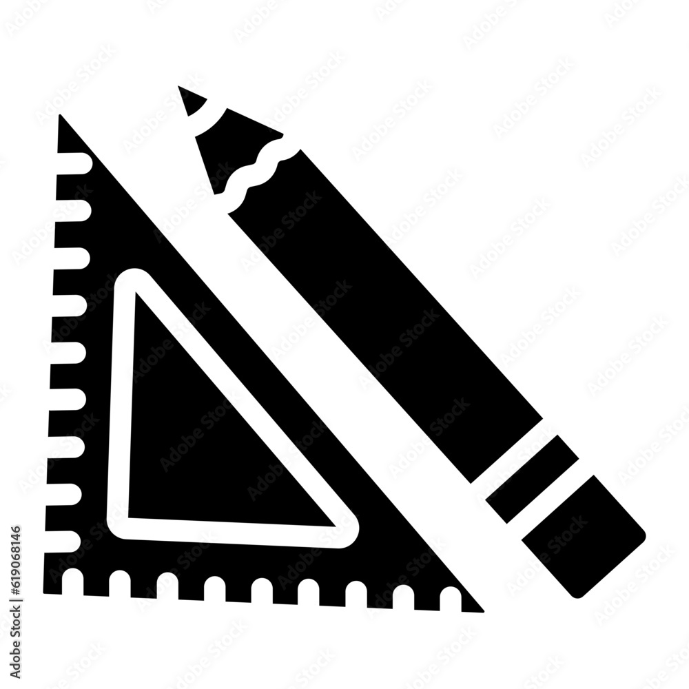 triangle ruler and pencil glyph icon 