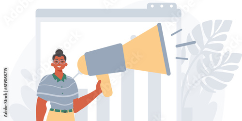 The valet is holding a bullhorn in his bridge musician . digital betray concept. Trendy style, Vector Illustration
