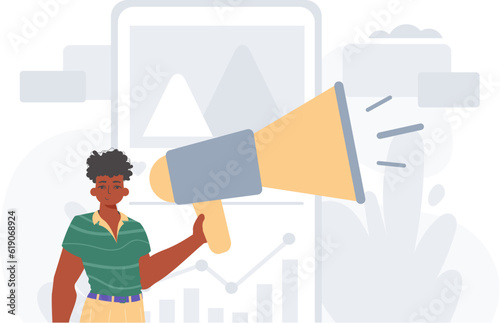 The valet is holding a bullhorn in his bridge musician . digital betray concept. Trendy style, Vector Illustration