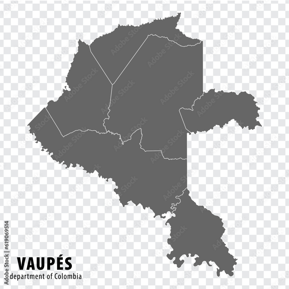Blank map Vaupes  Department of Colombia. High quality map Vaupes  with municipalities on transparent background for your web site design, logo, app, UI. Colombia.  EPS10.

