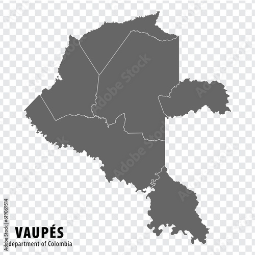Blank map Vaupes  Department of Colombia. High quality map Vaupes  with municipalities on transparent background for your web site design, logo, app, UI. Colombia.  EPS10.
 photo