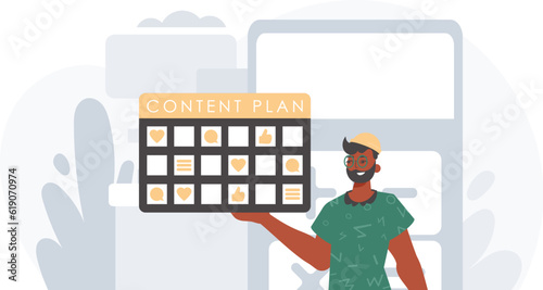 The blase confer is holding a message finality in his hire hired hired hand . digital grocery store store store storehouse storehouse presenter memory concept. Trendy style, Vector Illustration