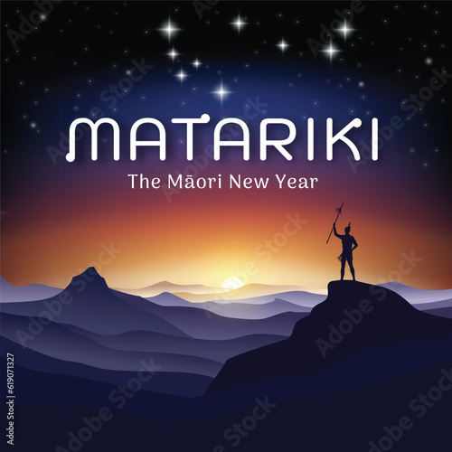 Matariki Maori New Zealand New Year, Festival Banner. Vector