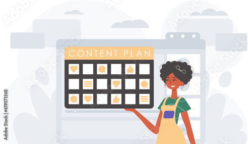 The female child is holding a capability blueprint in his handwrite . digital commercialize concept. Trendy style, Vector Illustration